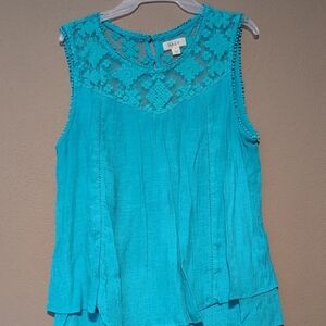 Style &Co Teal Sleeveless Lace Top